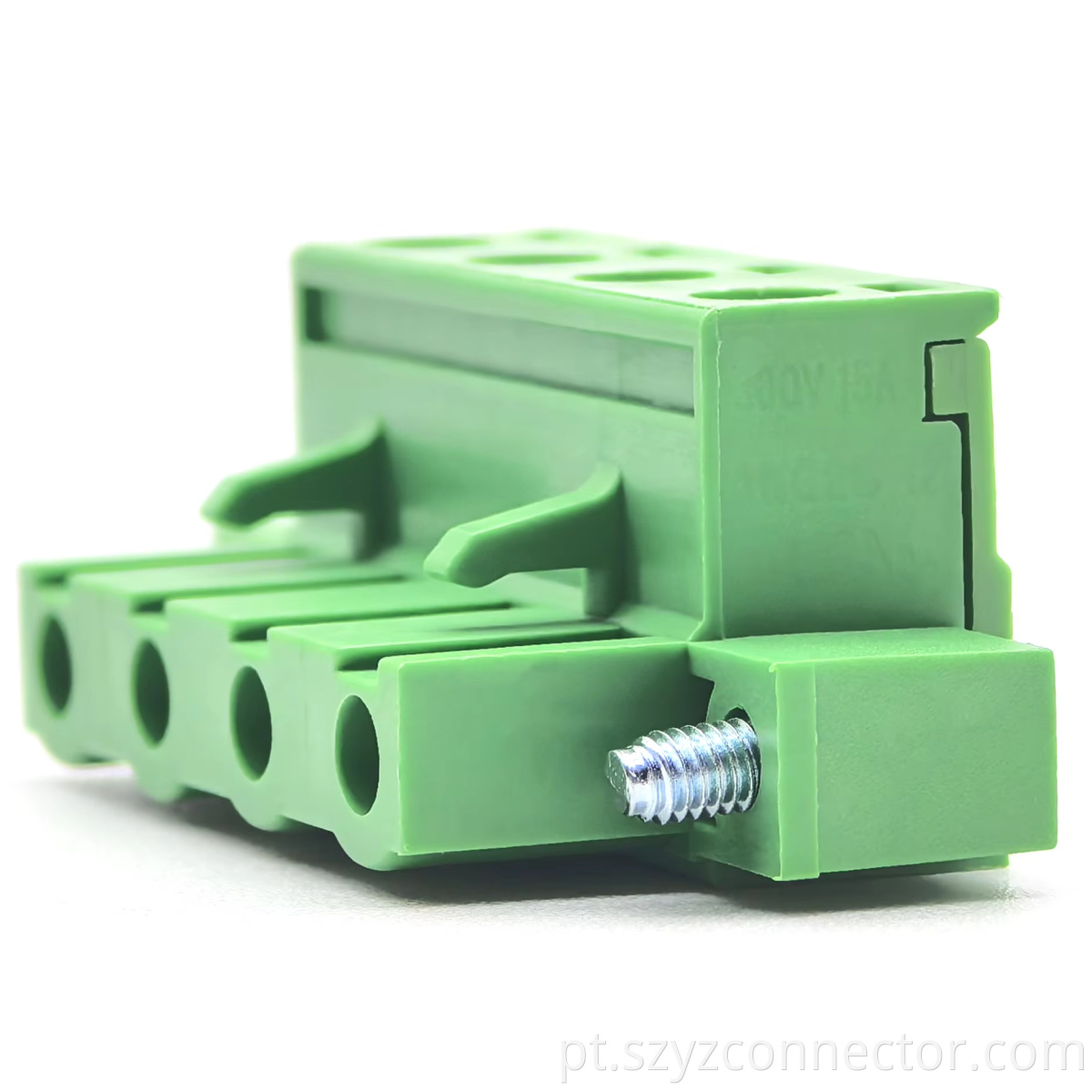 Blocos terminais plugáveis de passo de 7,62 mm feminino novo modelo verde com talão (bloco de cobre) 1 * 4P 7.62mm Pitch Pluggable Terminal Blocks Female New Model Green with Lug (Copper Block) 1*4P